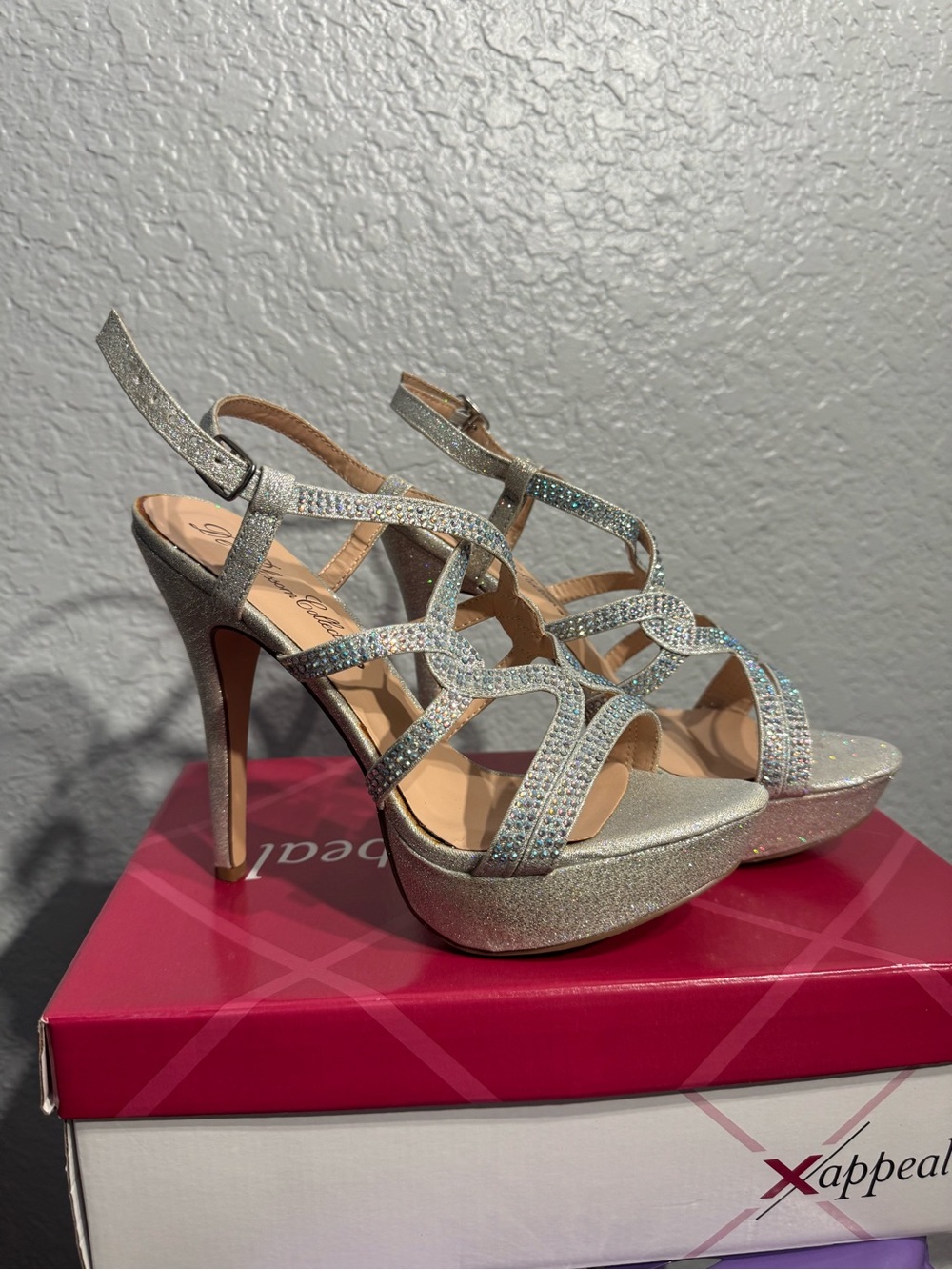 Silver rhinestone & glitter heels